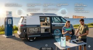 Vanlife électrique Québec 2026 : Fourgon aménagé et borne de recharge Circuit Électrique