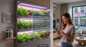 Potager hydroponique maison 2026 : Système de culture verticale automatisé avec éclairage LED horticole.